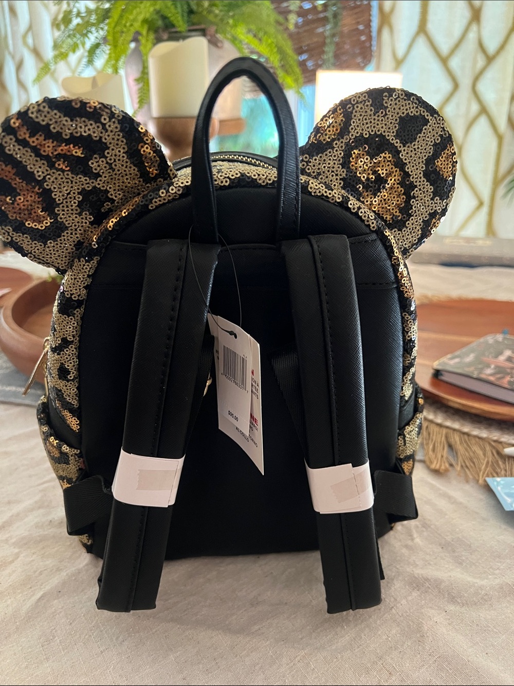 Loungefly RARE NWT Sequined Leopard Backpack - Black & Gold W/ MATCHING EARS! - Picture 2 of 3